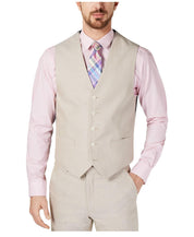 Tommy Hilfiger Mens Modern fit Button-Up Vest Small Beige Stretch