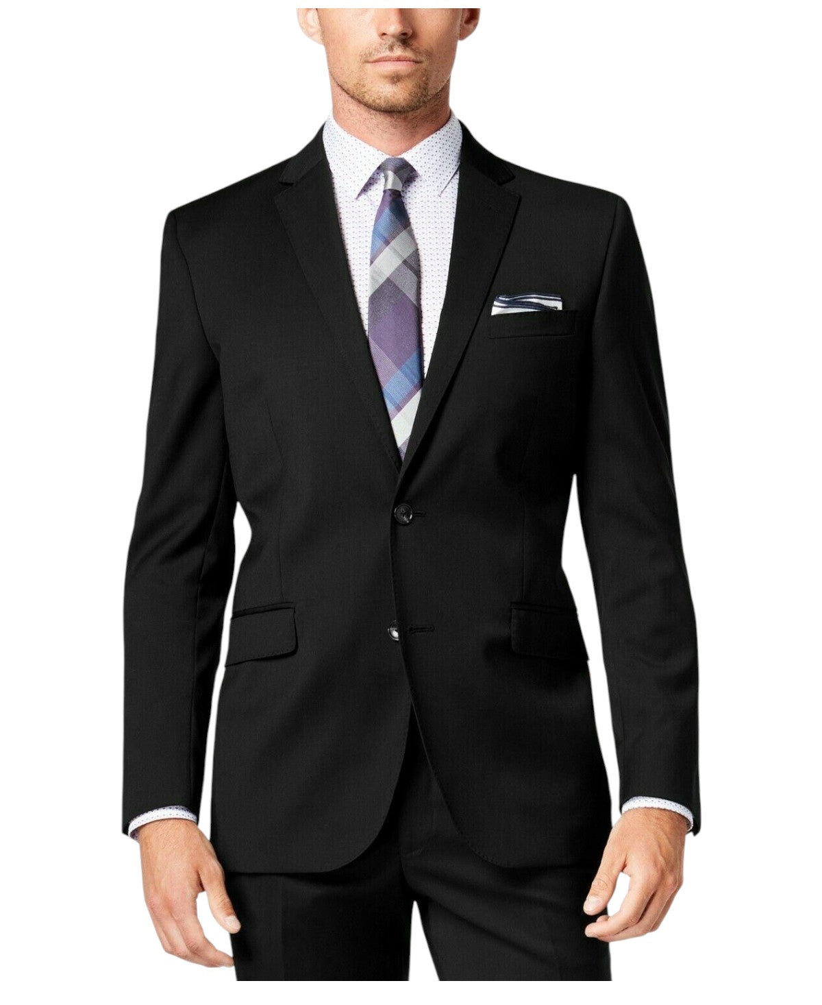 Kenneth Cole Mens Slim fit Suit Jacket Blazer 46 L Black Solid Stretch