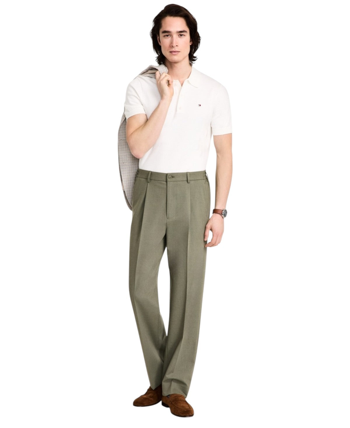 Tommy Hilfiger Mens Relaxed fit Dress Pants 38 / 32 Green Solid