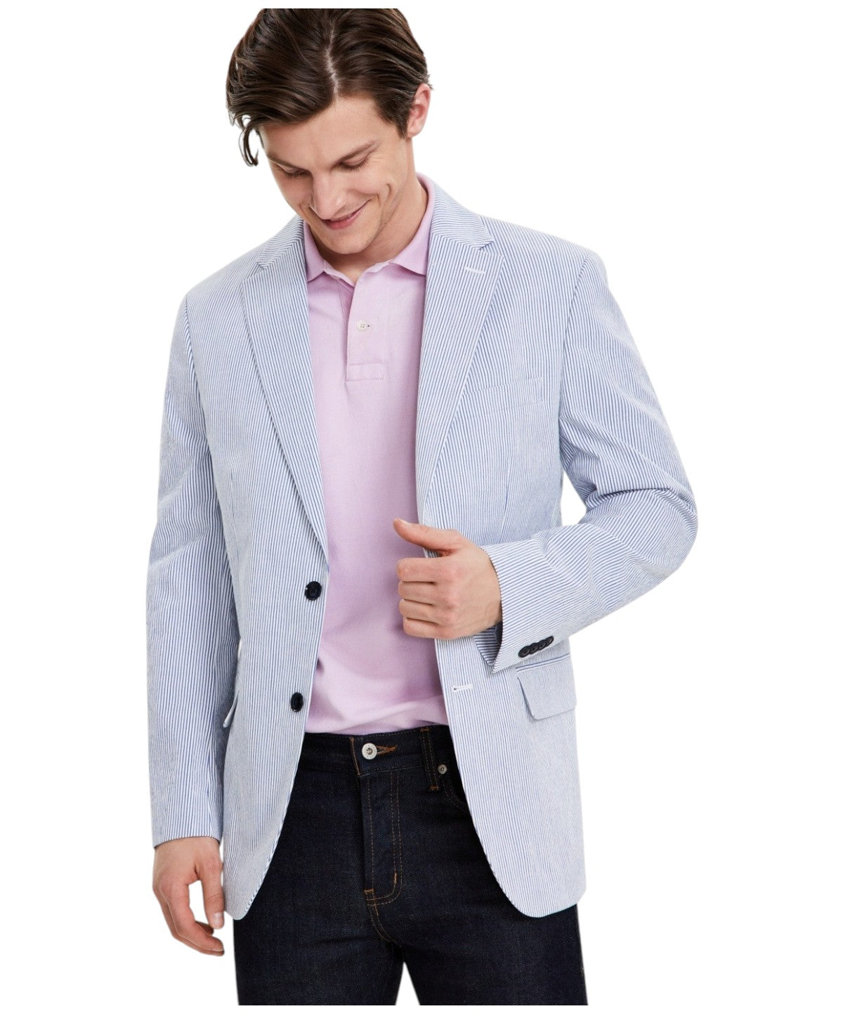 Tommy Hilfiger Mens Modern fit Suit Jacket Blazer 40 R Light Blue Striped