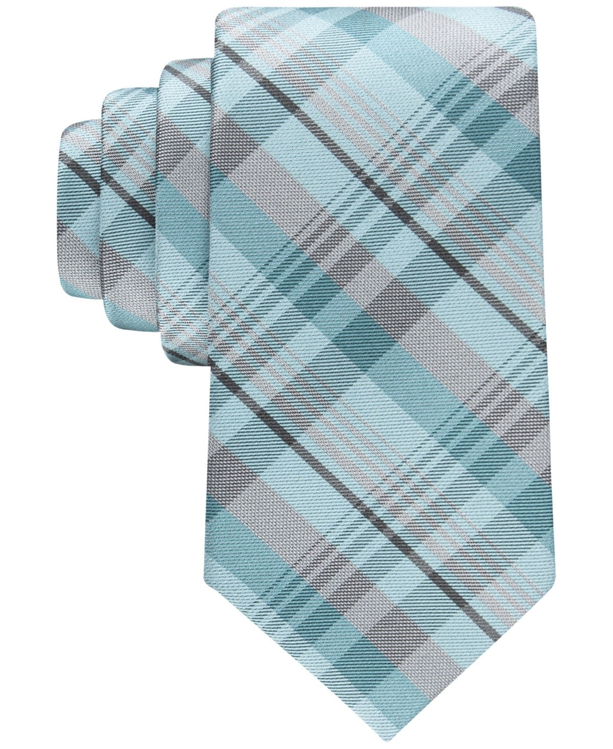 Calvin Klein Mens Bunker Plaid Neck Tie Aqua Blue
