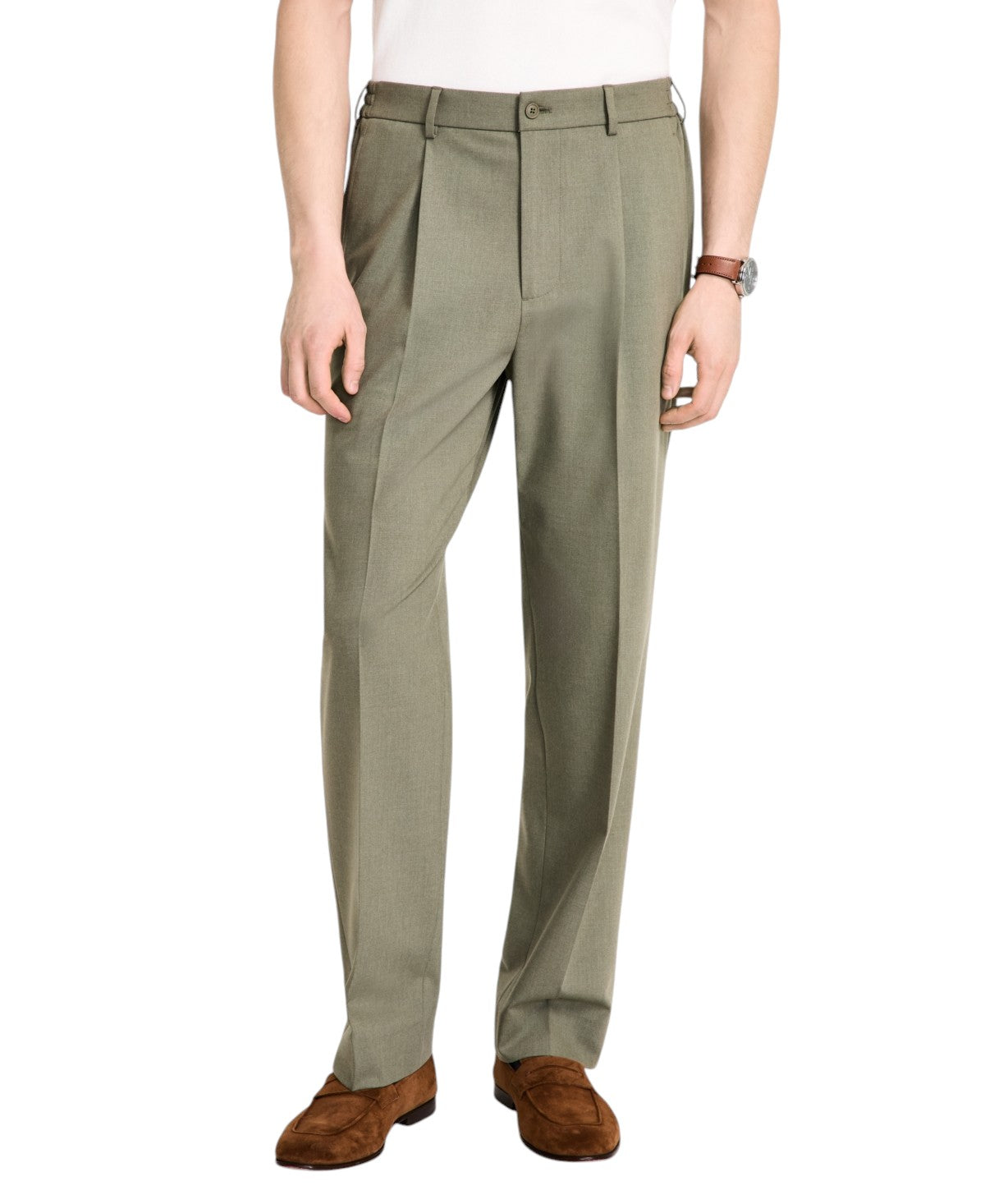 Tommy Hilfiger Mens Relaxed fit Pleated Dress Pants 32 / 32 Green Solid