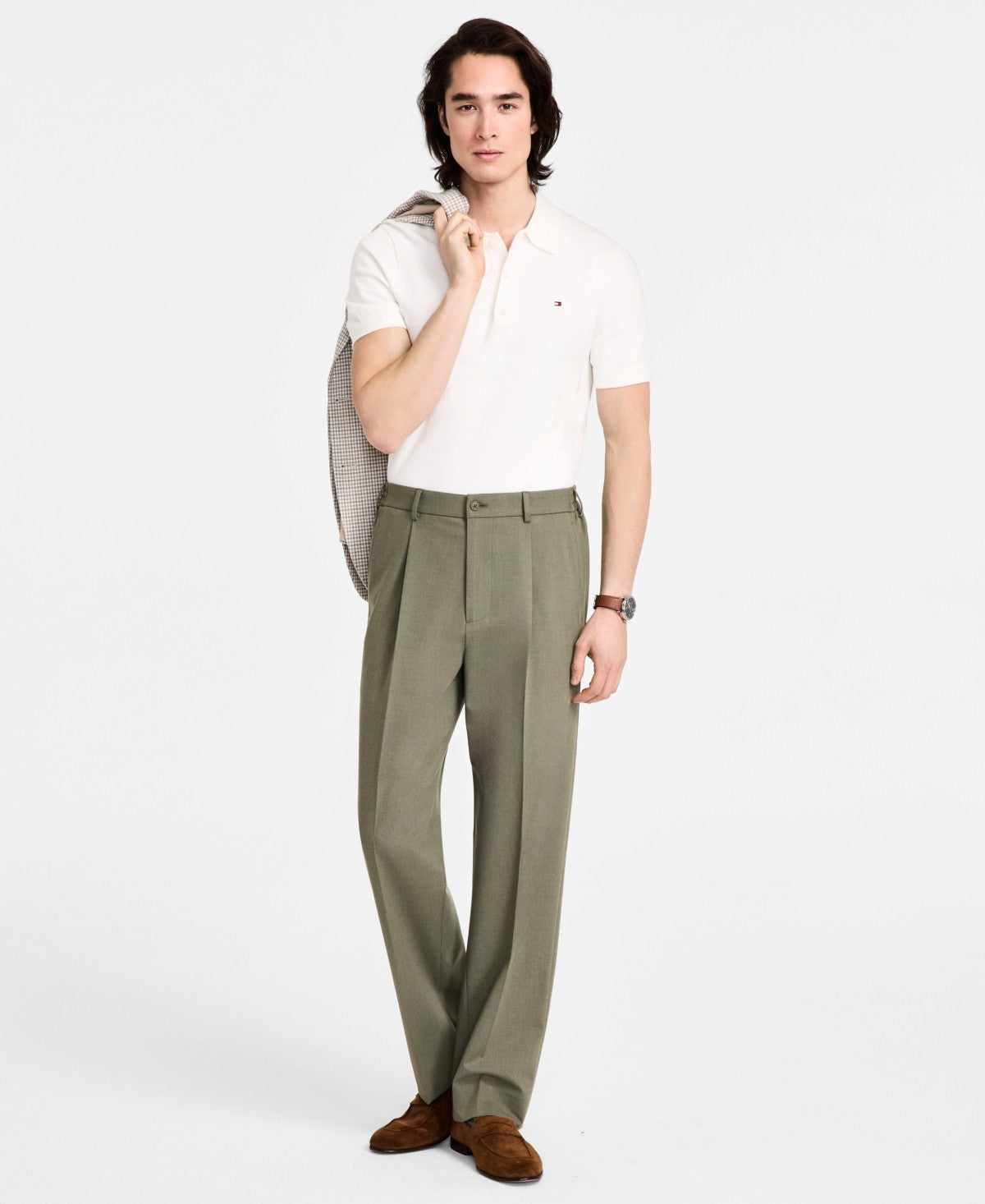 Tommy Hilfiger Mens Relaxed fit Dress Pants 38 / 30 Green Solid Stretc