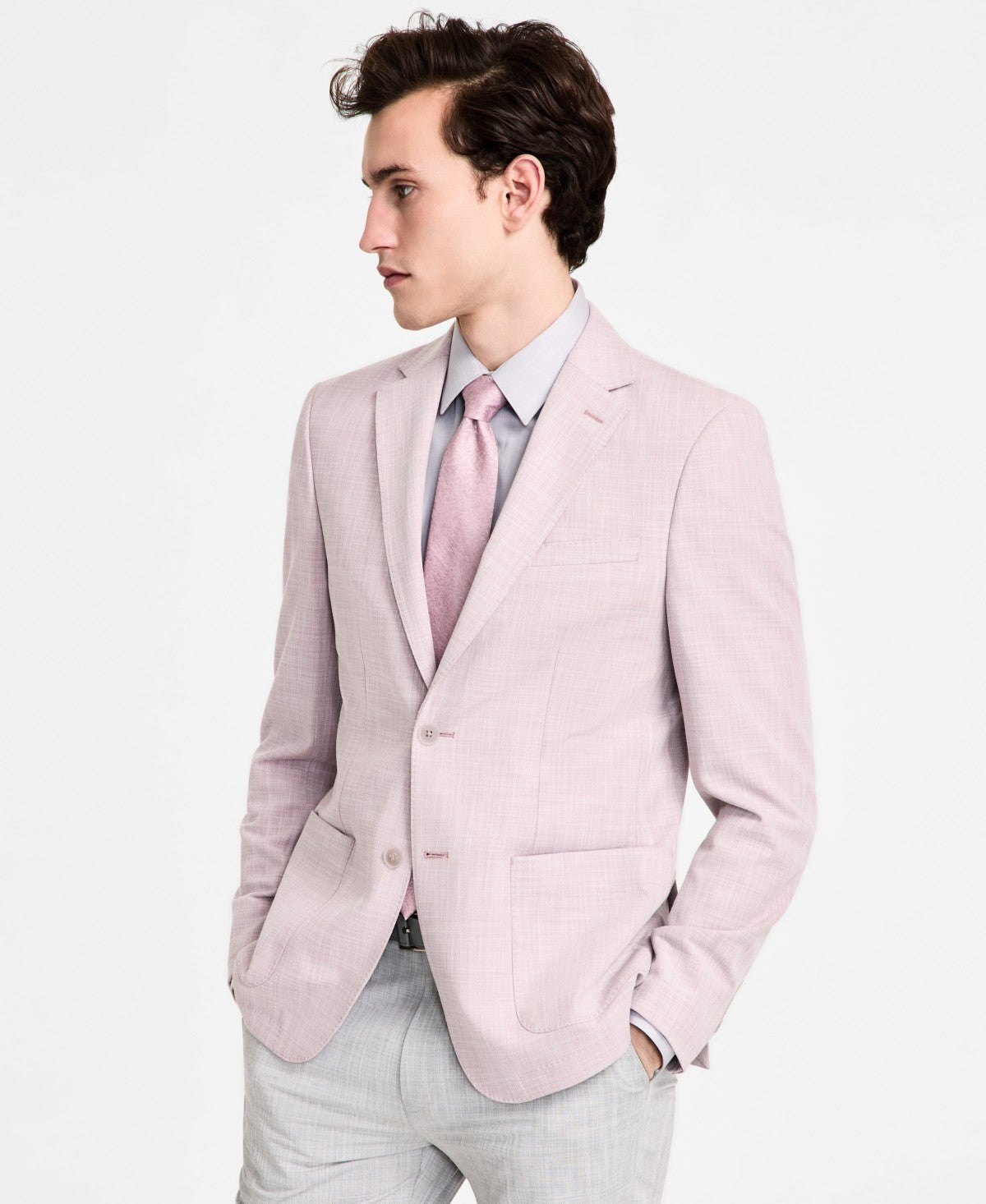 Calvin Klein Mens Slim fit Sport Coat Blazer 38 S Pink Solid Stretch