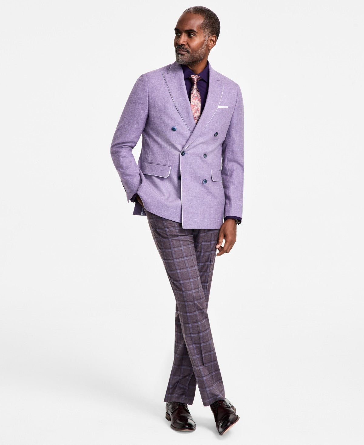 Tallia Mens Slim fit Double Breasted Suit Jacket Blazer 42 R Purple Solid