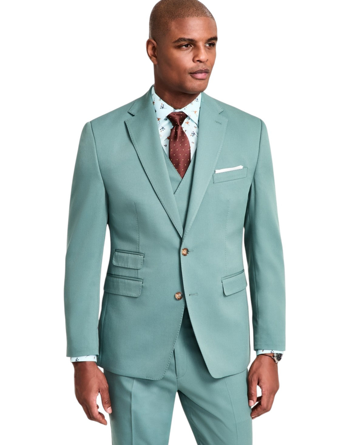 Tayion Mens Classic fit Suit Jacket Blazer 44 S Green Solid Stretch
