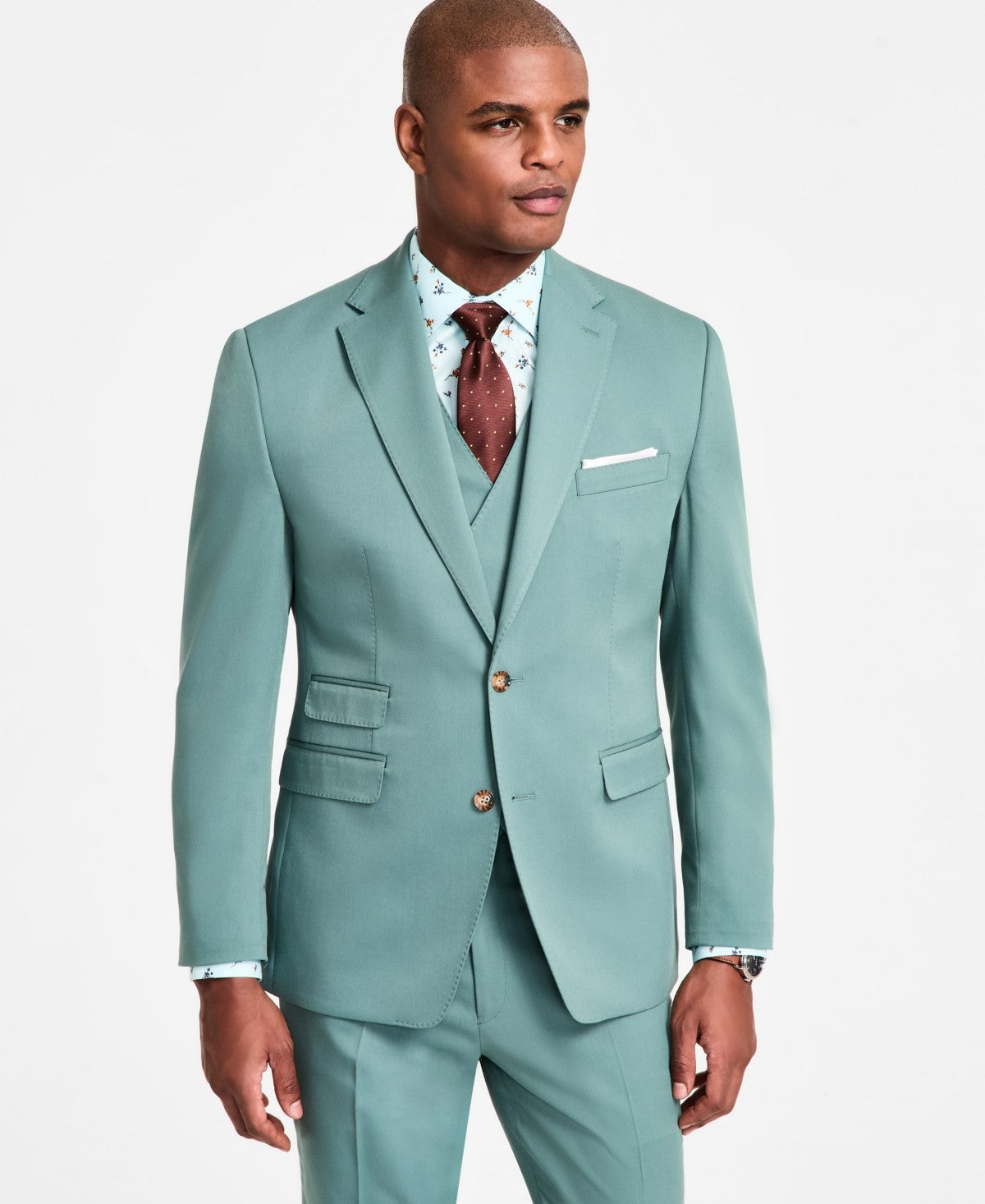 Tayion Mens Classic fit Suit Jacket Blazer 44 S Green Solid Stretch