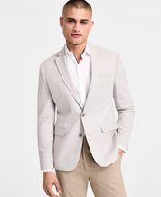 Bar Iii Mens Slim fit Sport Coat Blazer 44 L Light Grey Plaid Stretch Linen