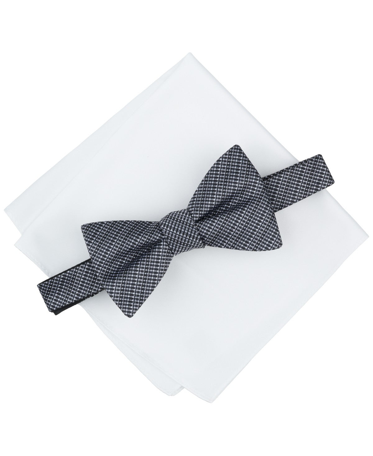 Alfani Mens Balaton Stripe Bow Tie  Solid Pocket Square Set Black