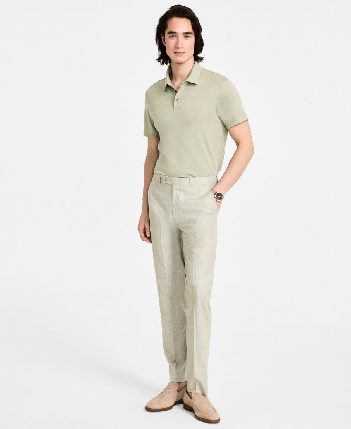 Calvin Klein Mens Slim fit Dress Pants 38 / 32 Beige Solid
