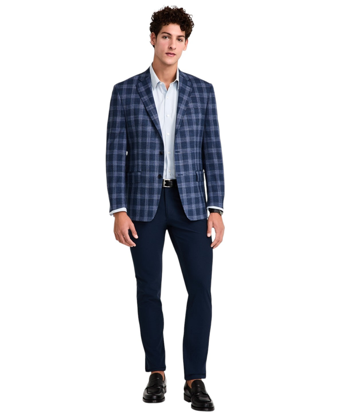 Michael Kors Mens Classic fit Sport Coat Blazer 46 R Navy Blue Plaid