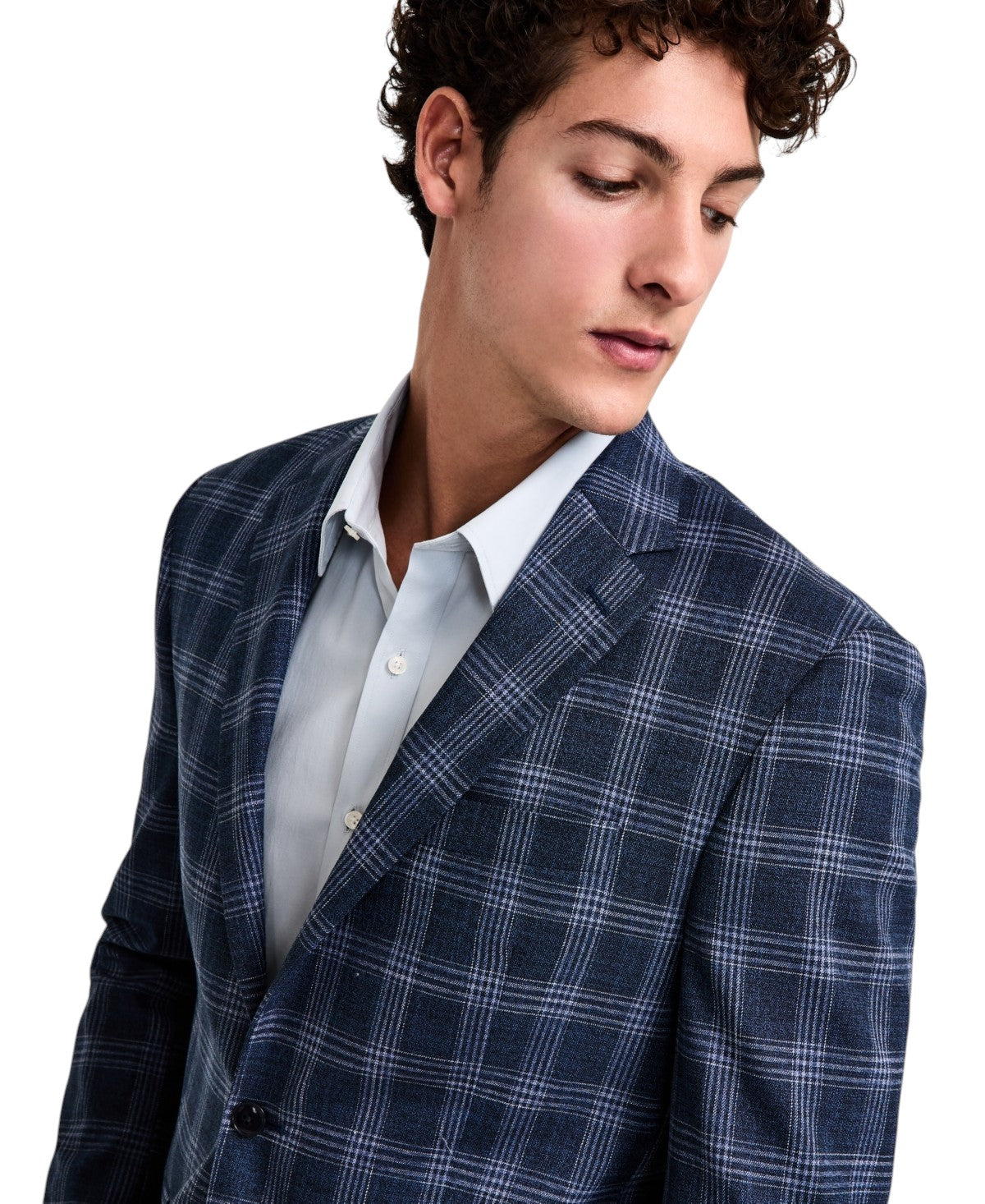 Michael Kors Mens Classic fit Sport Coat Blazer 46 R Navy Blue Plaid
