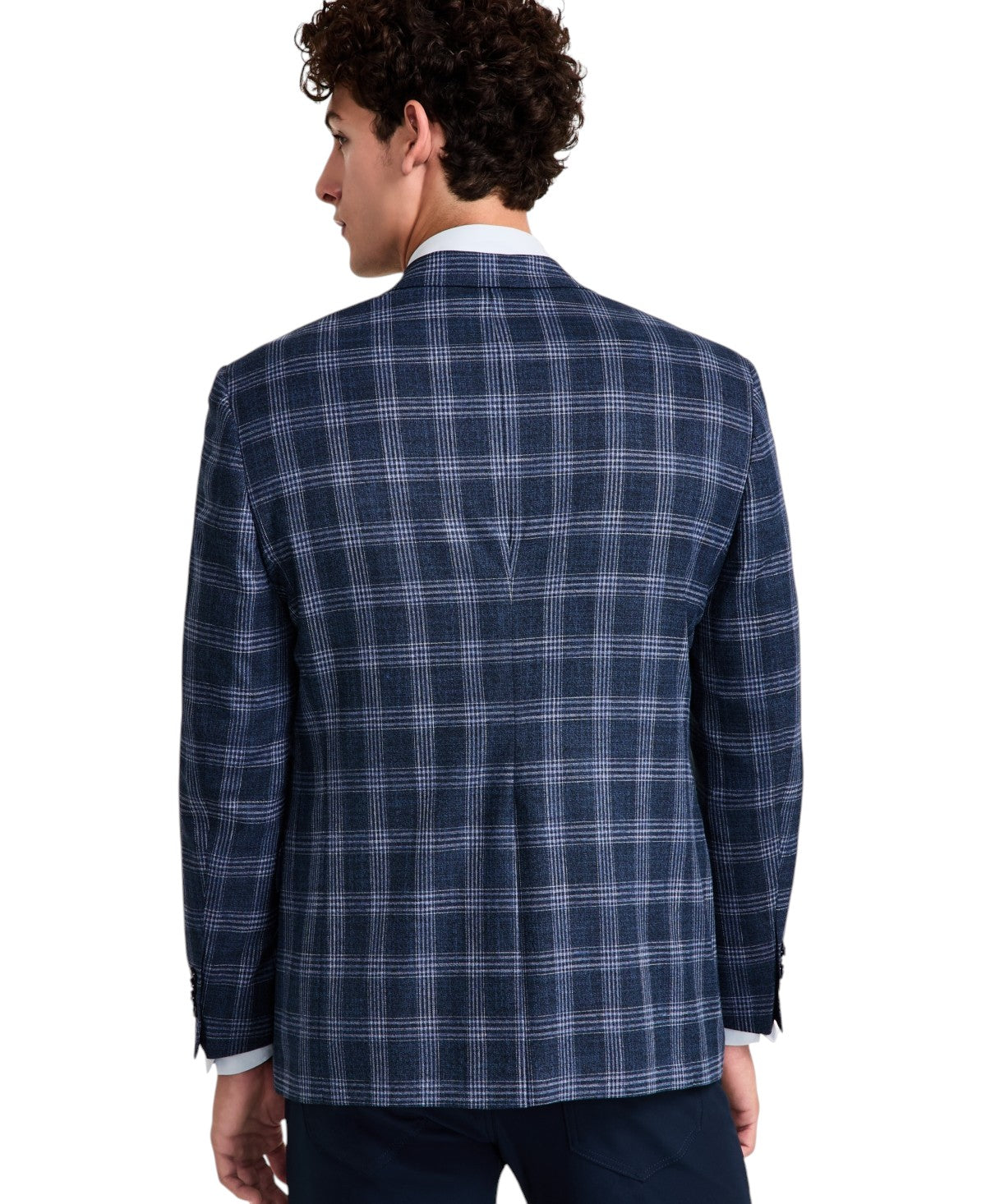 Michael Kors Mens Classic fit Sport Coat Blazer 46 R Navy Blue Plaid