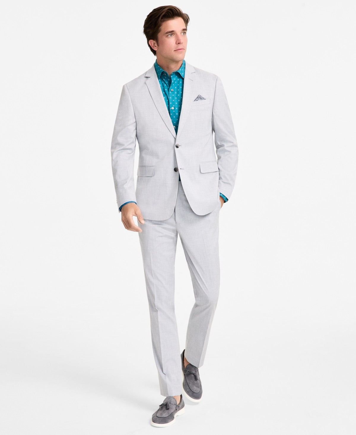 Nick Graham Mens Slim fit 2 Piece Suit 54 R Pants 49 / 32 Light Gray Solid