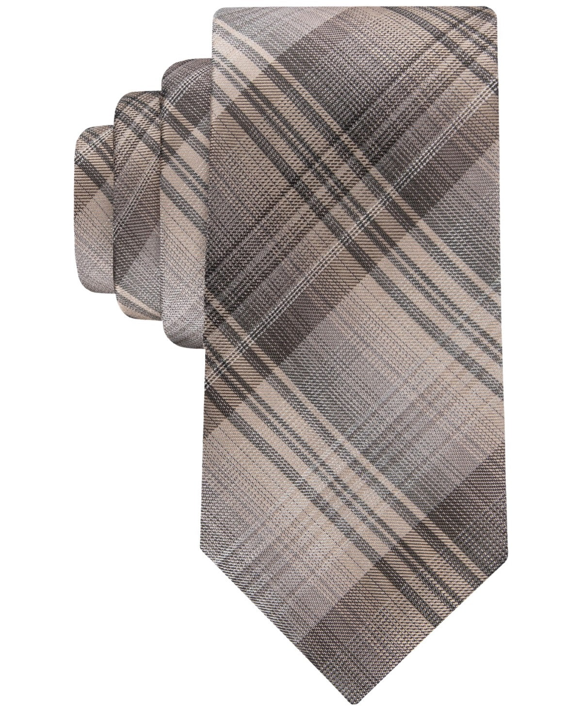 Calvin Klein Mens Beagle Plaid Neck Tie Beige Taupe