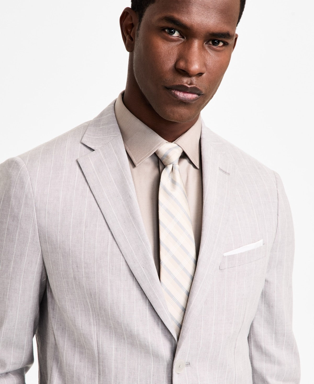 Calvin Klein Mens Slim fit Linen Suit Jacket Blazer 36 S Grey Striped