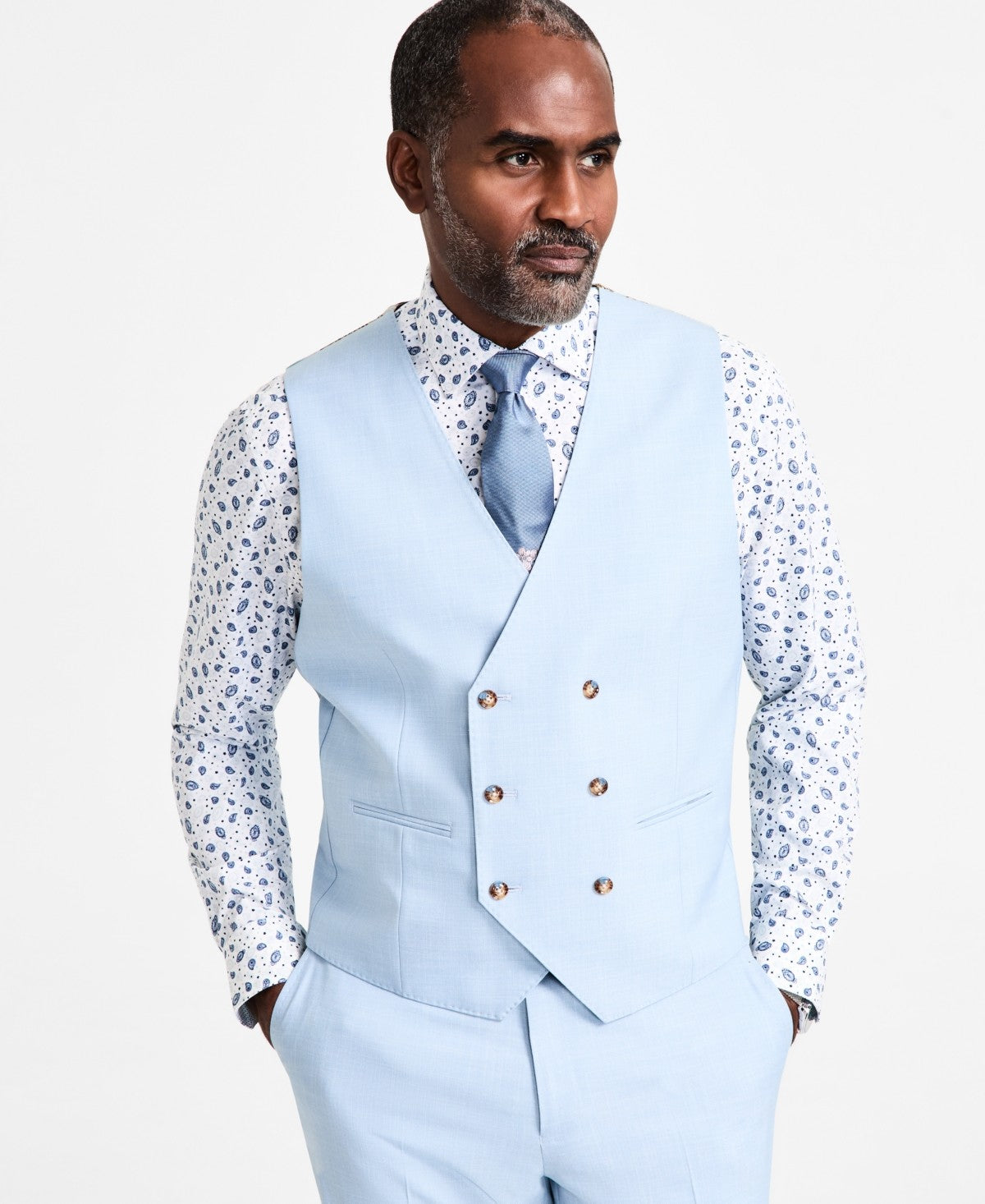 Tayion Mens Regular fit Double Breasted Button-Up Suit Vest Medium Light Blue