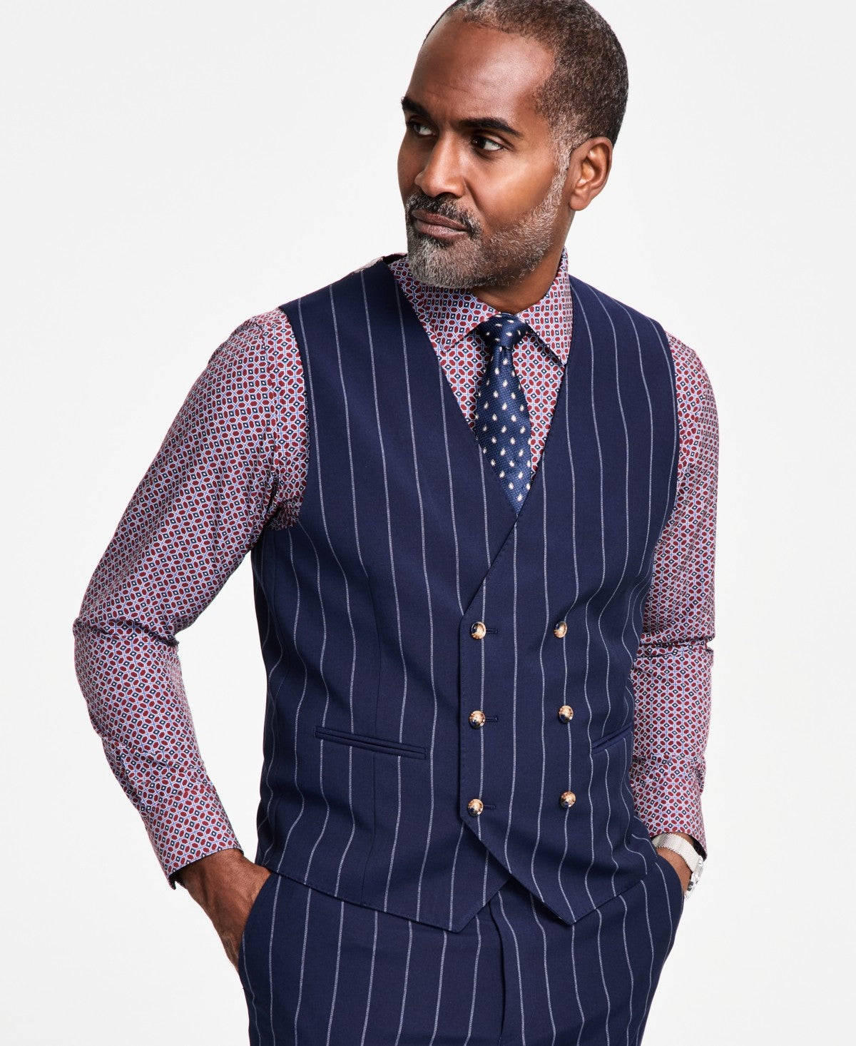 Tayion Mens Regular fit Button-Up Suit Vest XXL Blue Striped