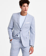Alfani Mens Slim fit Suit Jacket Blazer 42 L Light Blue Plaid