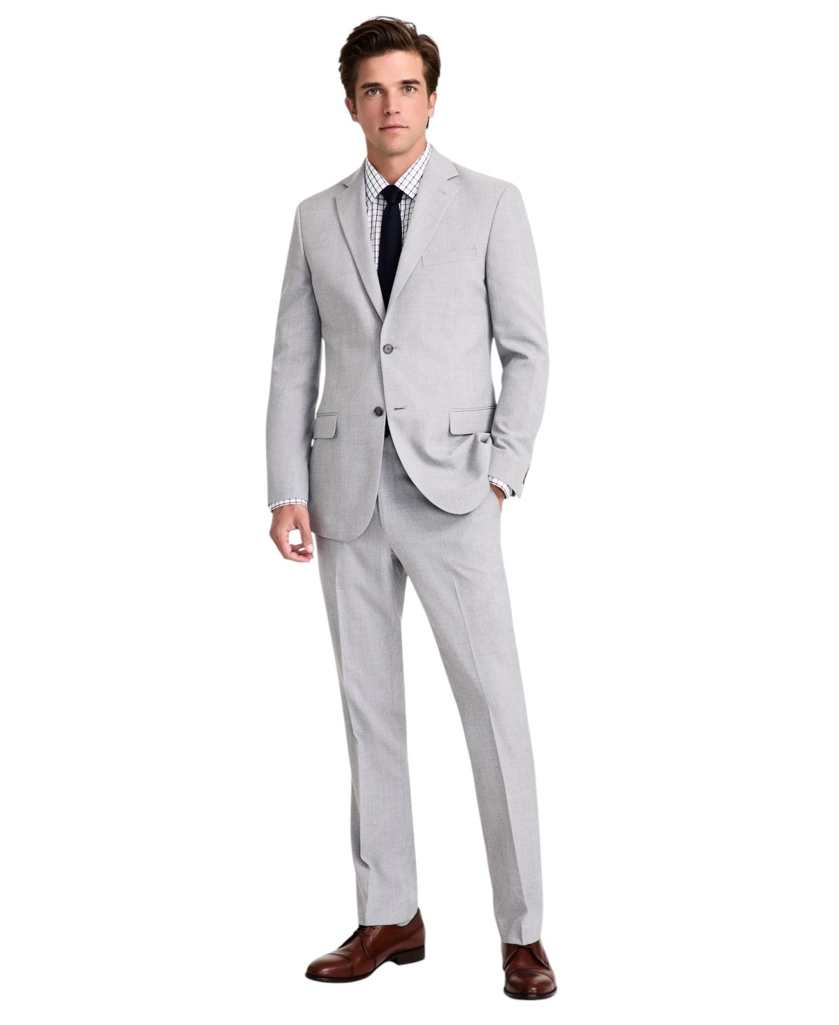 Dkny Mens Modern fit 2 Piece Suit 36 S / 29 Waist Grey Solid Stretch