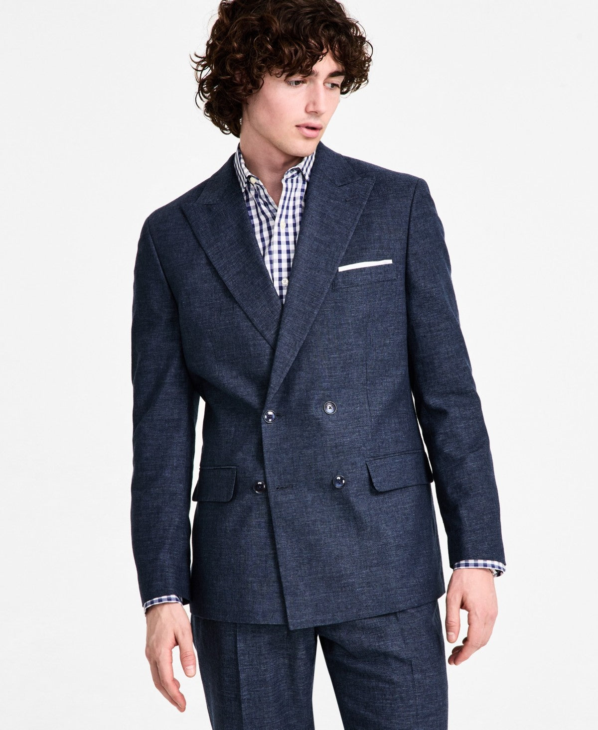 Tommy Hilfiger Mens Modern fit Double Breasted Sport Coat Blazer 44 S Blue Solid