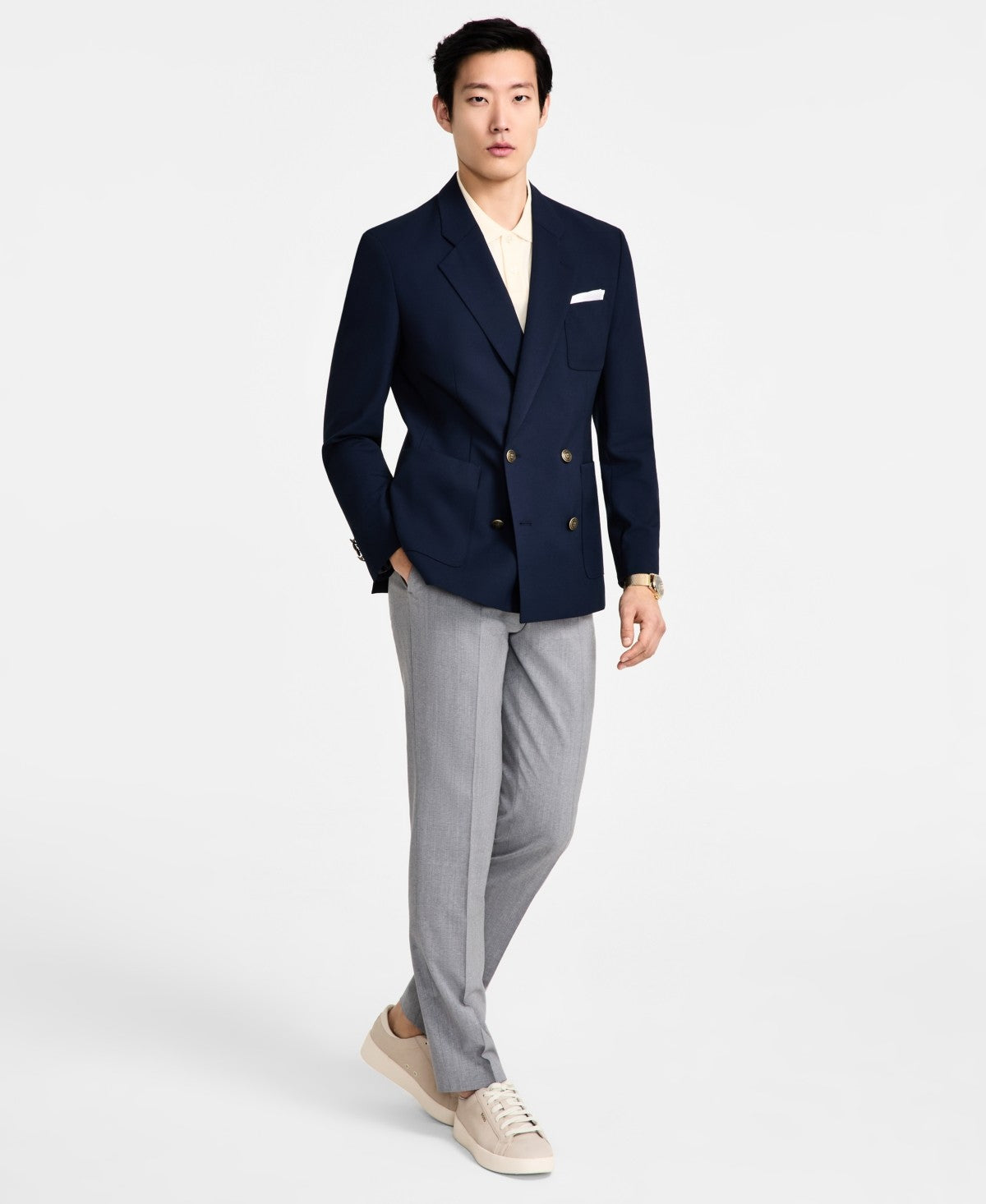 Hugo Boss Mens Modern fit Double Breasted Sport Coat Blazer 38 S Blue Solid