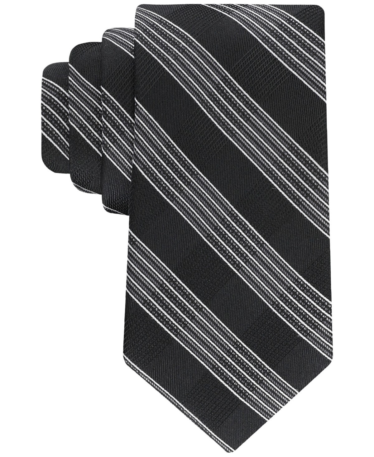 Calvin Klein Mens Elkridge Stripe Neck Tie Black Charcoal Grey