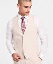 Bar Iii Mens Slim fit Button-Up Suit Vest XL Beige Linen Linen