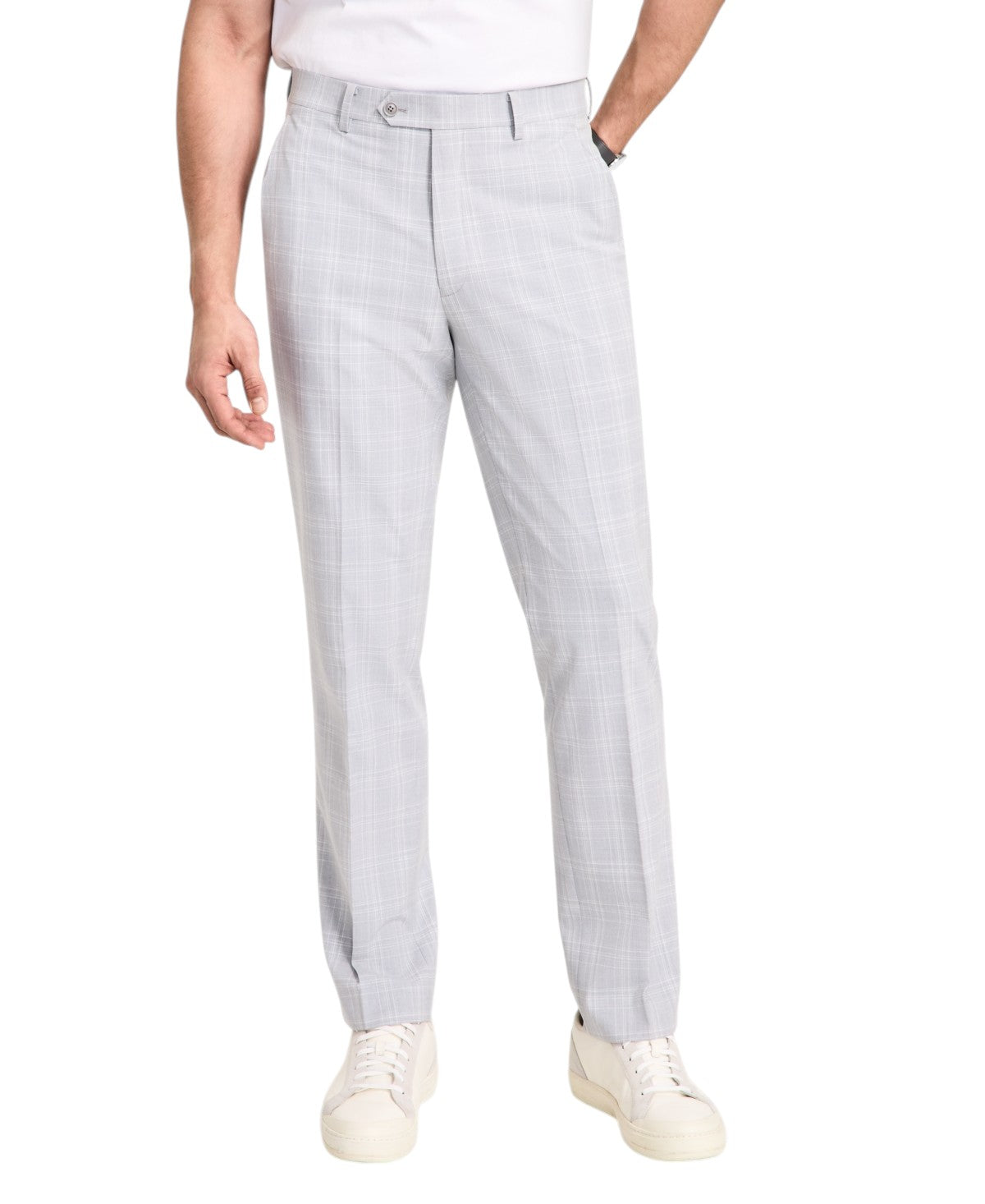 Alfani Mens Slim fit Dress Pants 33 / 32 Light Grey Plaid Stretch