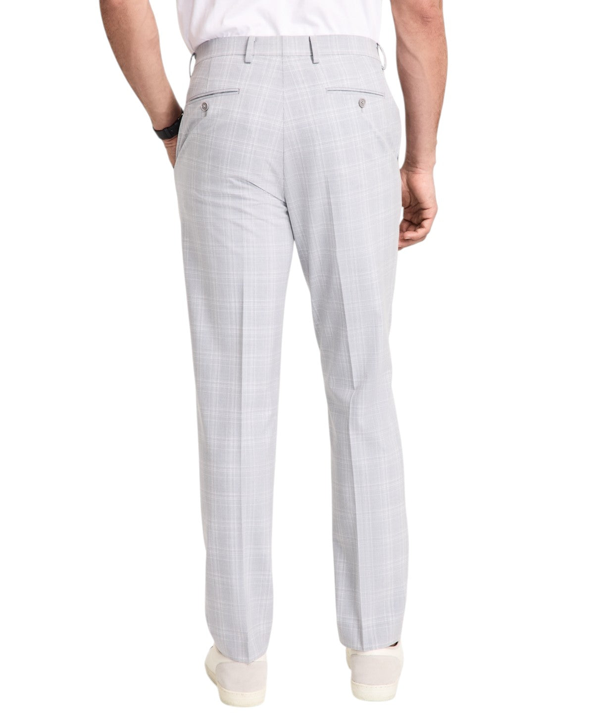 Alfani Mens Slim fit Dress Pants 33 / 32 Light Grey Plaid Stretch