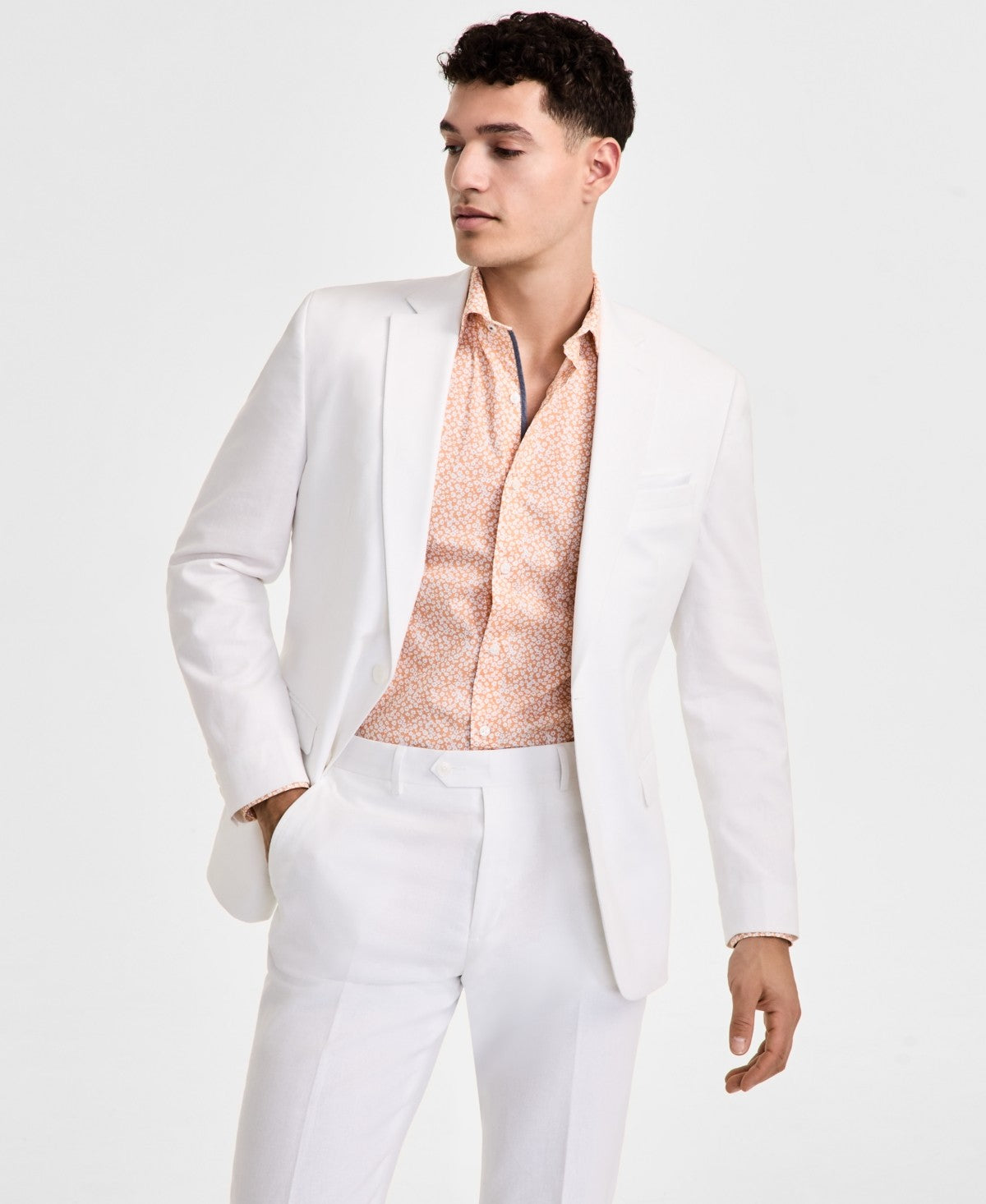 Bar Iii Mens Slim fit Suit Jacket Blazer 40 S White Solid Linen