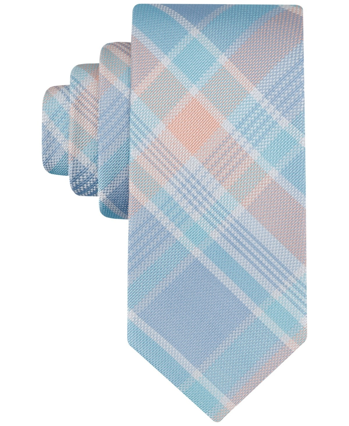 Tommy Hilfiger Mens Modesto Plaid Neck Tie Aqua Light Blue Orange