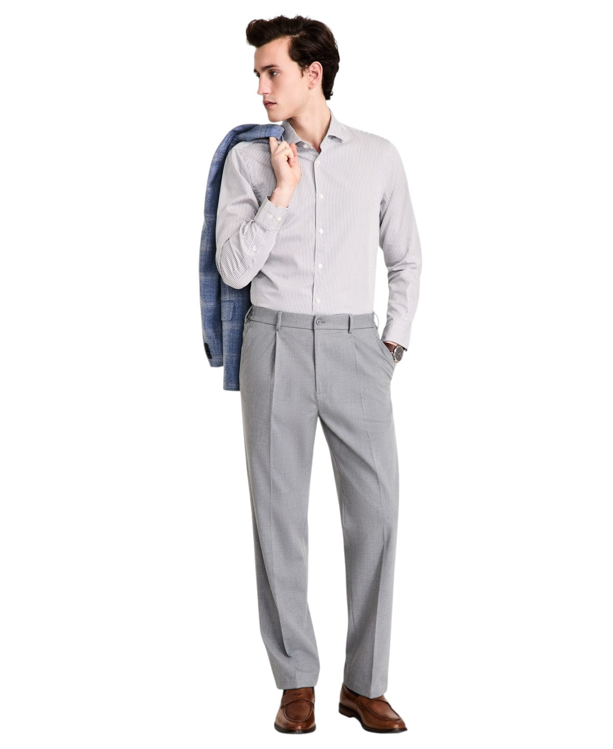 Tommy Hilfiger Mens Relaxed fit Dress Pants 46 / 32 Pleated Mid Grey Solid