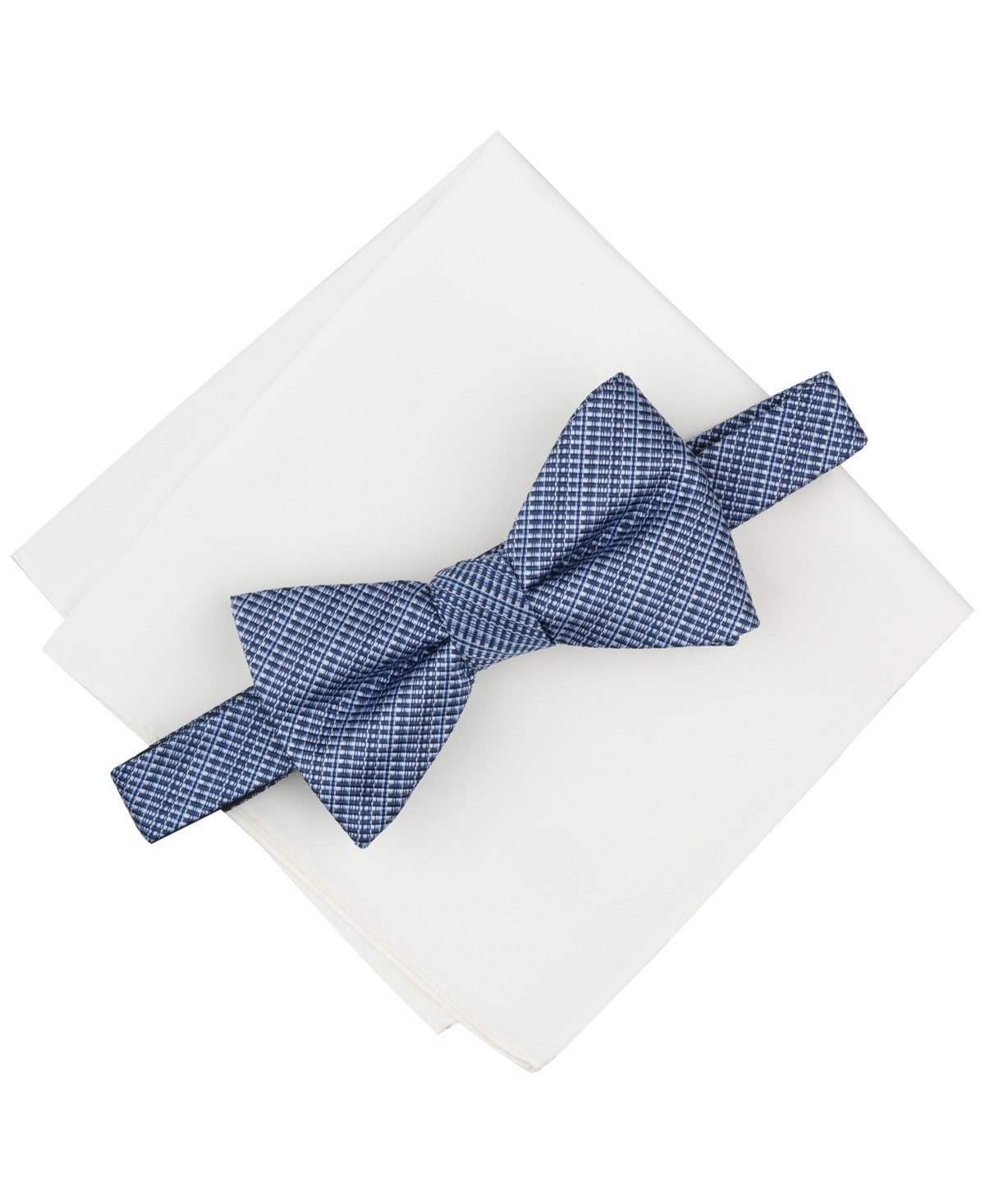 Alfani Mens Balaton Stripe Bow Tie & Solid Pocket Square Set Blue Navy White