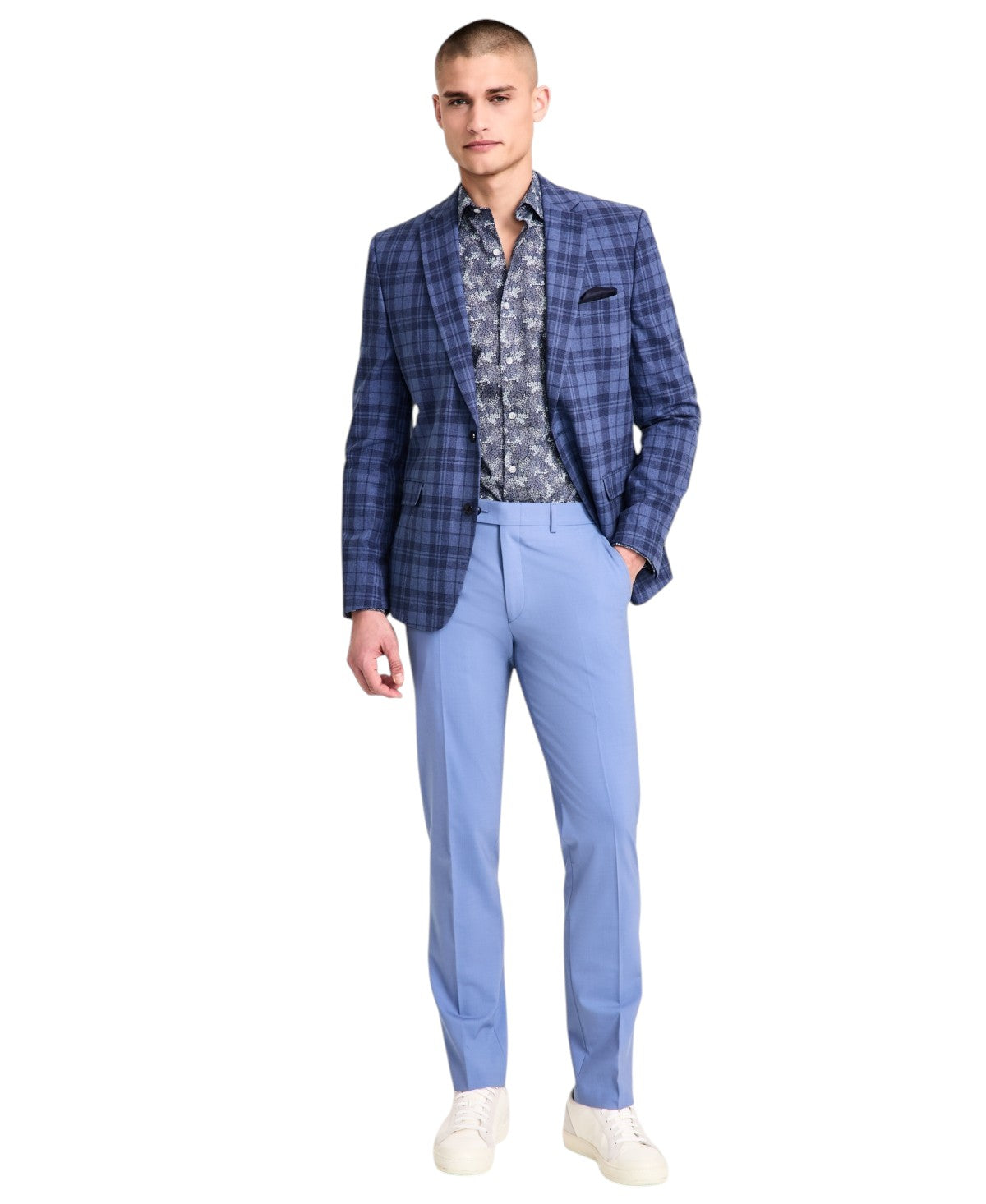 Bar Iii Mens Slim fit Sport Coat Blazer 36 R Multi Blue Plaid Linen