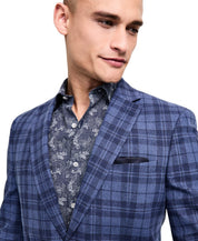 Bar Iii Mens Slim fit Sport Coat Blazer 36 R Multi Blue Plaid Linen