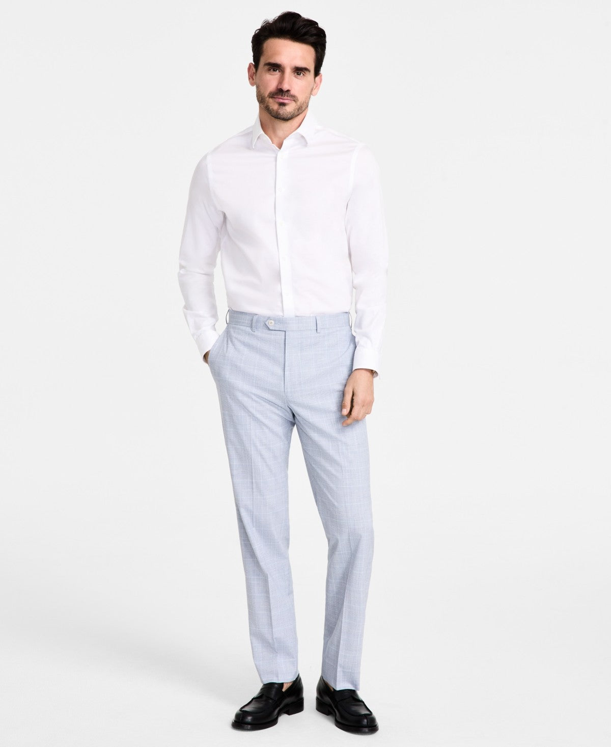 Michael Kors Mens Classic fit Dress Pants 36 / 29 Light Blue Plaid