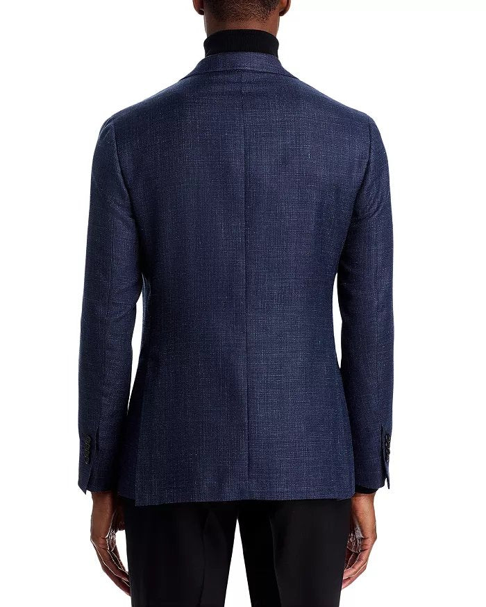 Canali Kei Melange Hopsack Unstructured Regular Fit Sport Coat 44 R Navy Blue