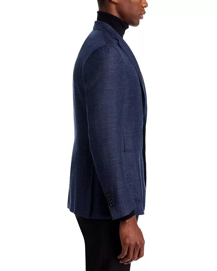 Canali Kei Melange Hopsack Unstructured Regular Fit Sport Coat 44 R Navy Blue