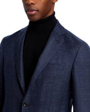 Canali Kei Melange Hopsack Unstructured Regular Fit Sport Coat 44 R Navy Blue