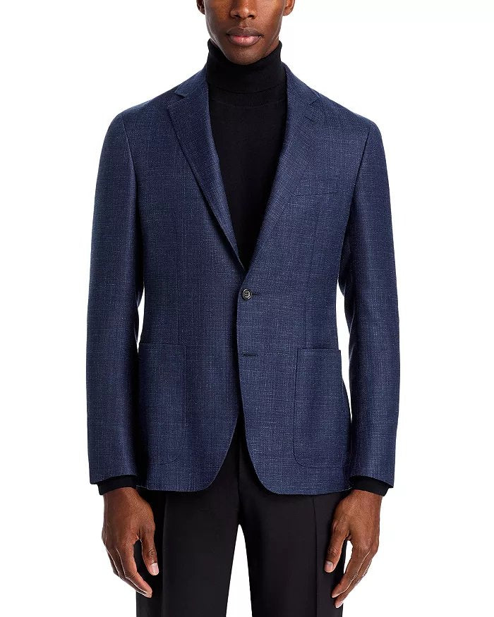 Canali Kei Melange Hopsack Unstructured Regular Fit Sport Coat 44 R Navy Blue