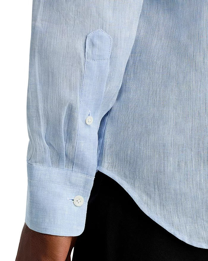Canali Mens Regular fit PURE LINEN Button-Up Shirt XL Blue Solid
