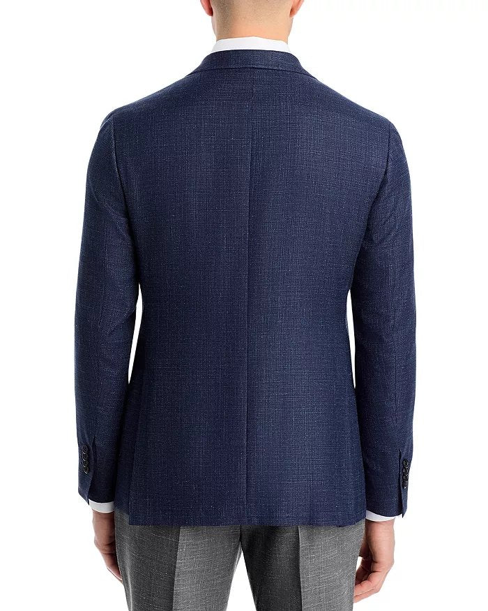 Canali Kei Melange Hopsack Unstructured Regular Fit Sport Coat 44 R Navy Blue