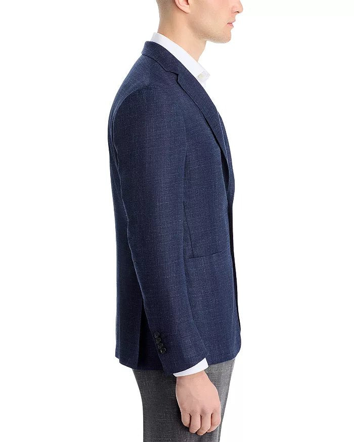 Canali Kei Melange Hopsack Unstructured Regular Fit Sport Coat 44 R Navy Blue