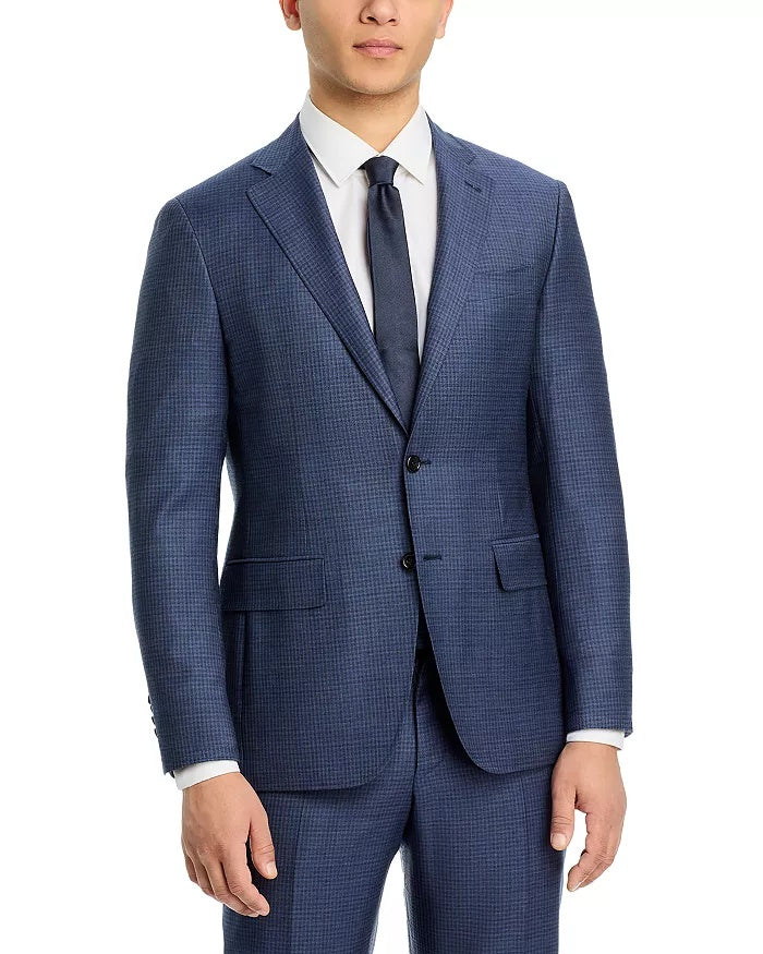Canali Mens Kei Sharkskin Check Regular Fit 2 Piece Suit 42R / 34W Blue Wool