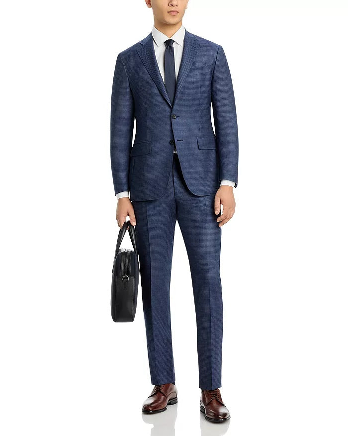 Canali Mens Kei Sharkskin Check Regular Fit 2 Piece Suit 42R / 34W Blue Wool