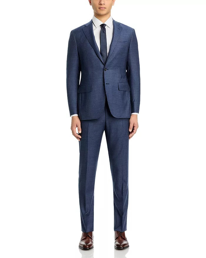 Canali Mens Kei Sharkskin Check Regular Fit 2 Piece Suit 42R / 34W Blue Wool
