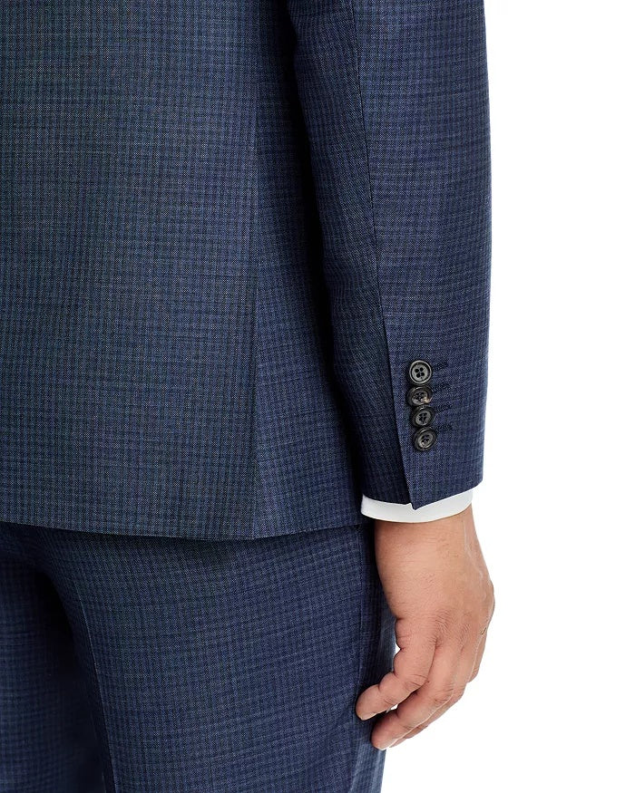 Canali Mens Kei Sharkskin Check Regular Fit 2 Piece Suit 42R / 34W Blue Wool