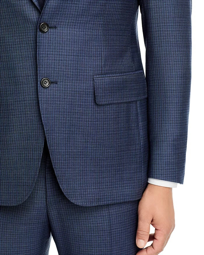 Canali Mens Kei Sharkskin Check Regular Fit 2 Piece Suit 42R / 34W Blue Wool