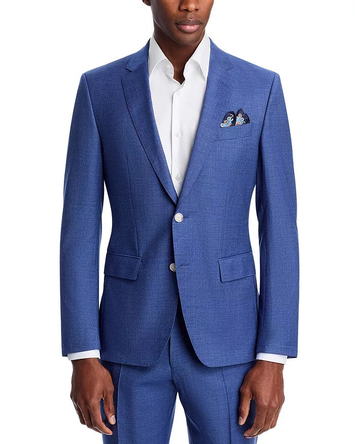 Hugo Boss Mens H-Huge Textured Solid Slim Fit Suit Jacket 44R Blue